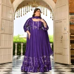 Raisin- Purple Thread Embroidered Mul Chanderi Anarkali Set