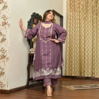 Marshmallow- Dark Mauve Floral Pure Muslin Suit Set