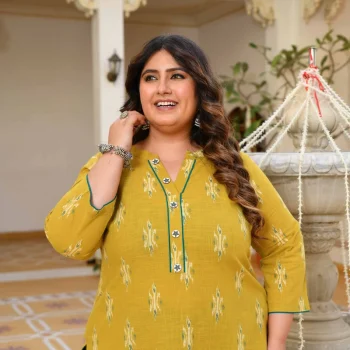 Mango Mastani- Yellow Ikkat Printed Pure Cotton Kurta